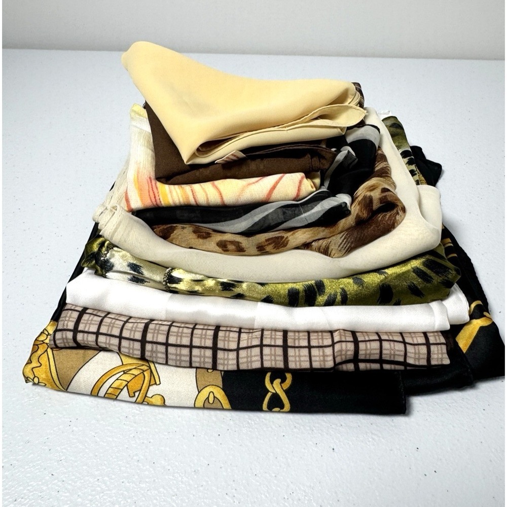 Vintage Scarf Lot 10 Poly Chiffon Animal Print‎ Chic Neutral Retro Statement